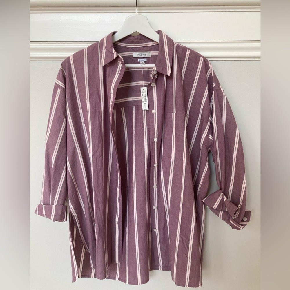 Madewell Signature Poplin Oversized Striped Shirt (Purple) NWT